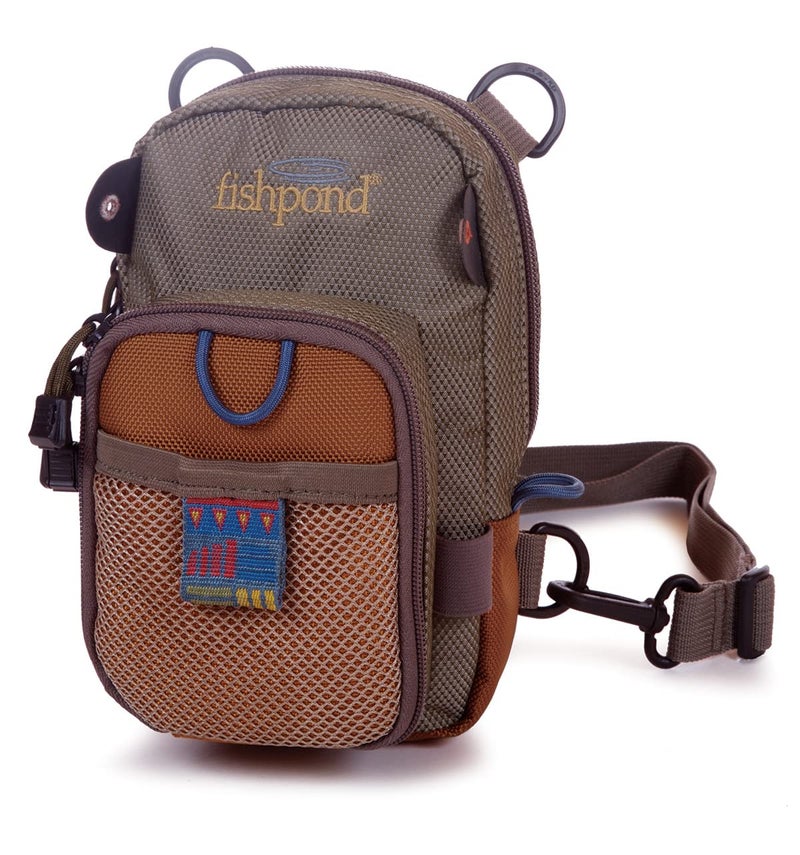 fishpond San Juan Vertical Fly Fishing Chest Pack, Fits up to Two Tackle or Fly Boxes, Lightweight Fishing Bag with Padded Neck Strap â€“ Sand/Saddle Brown - Image 1